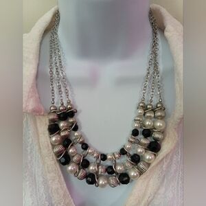 Elegant Silver and Black Toned Beaded Necklace